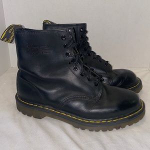 DR MARTEN’S MENS AWLEY BOOTS Black Leather Size 10 Classic Lace Up Grunge